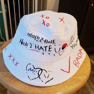 White Korean Style Graffitti Bucket Hat